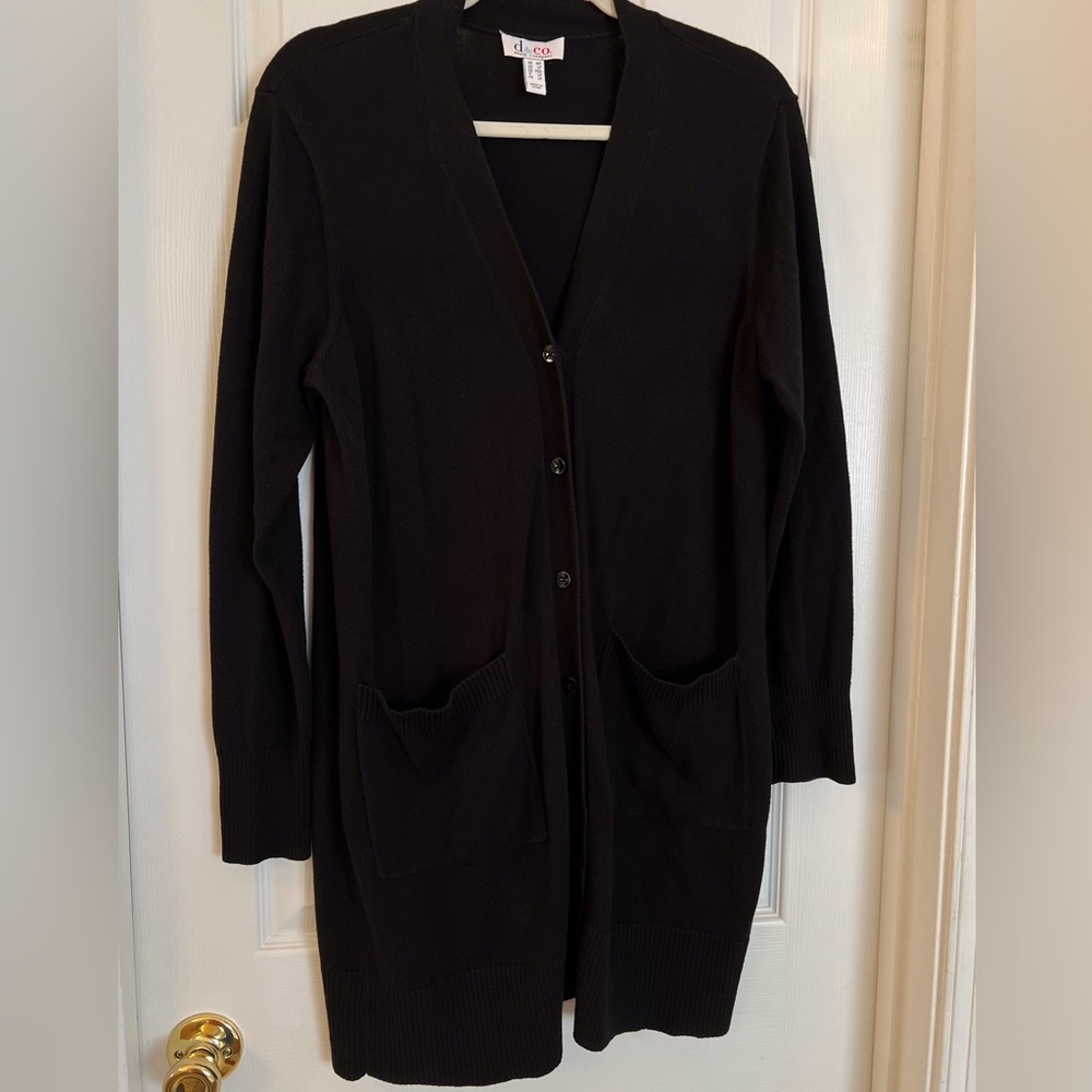 Denim & Co Black Button Front Cardigan Sweater w/ Pockets Sz MP
